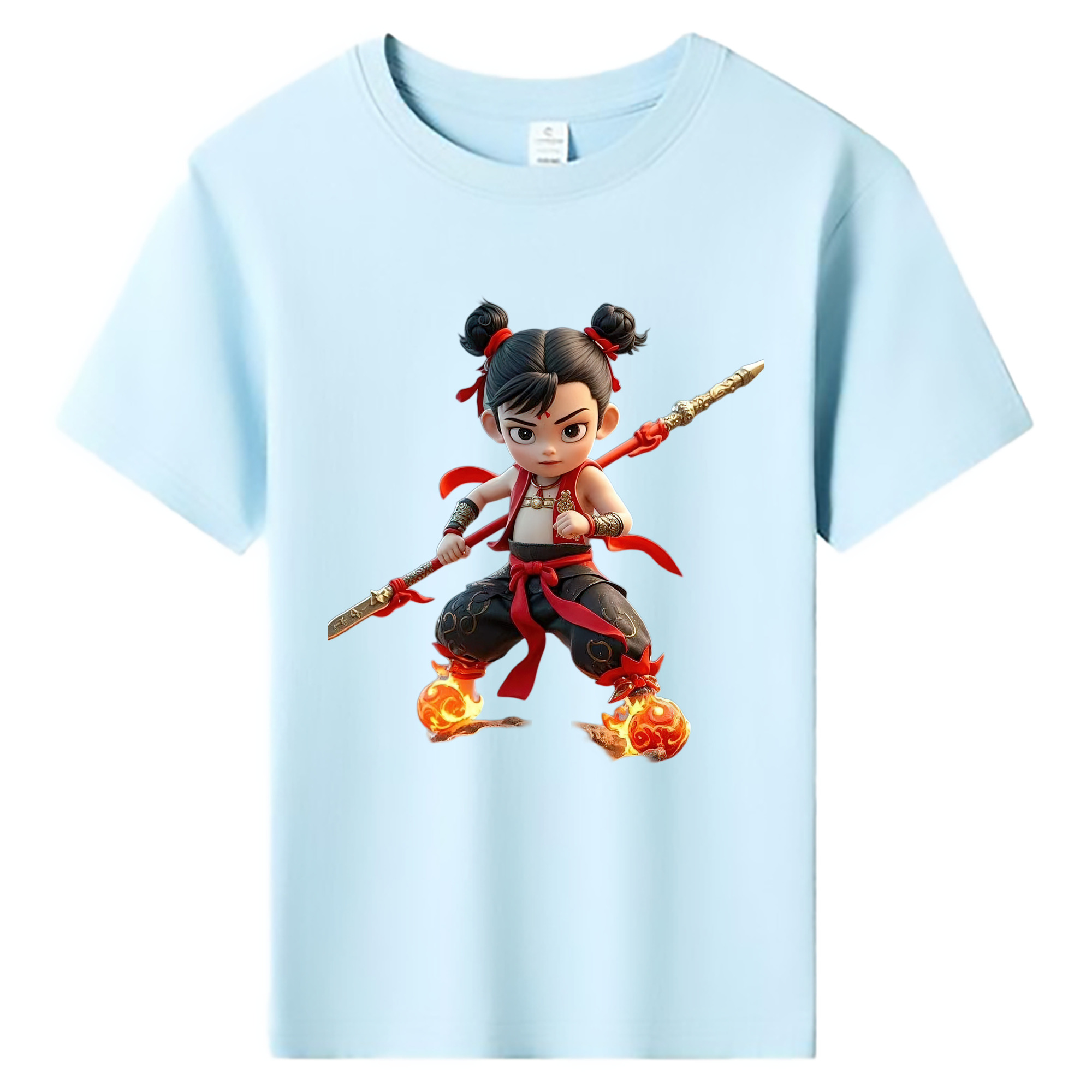 （画像用） Ne Zha 2 ナタ 魔童の大暴れ 綿100％キッズTシャツ（フロントプリント）